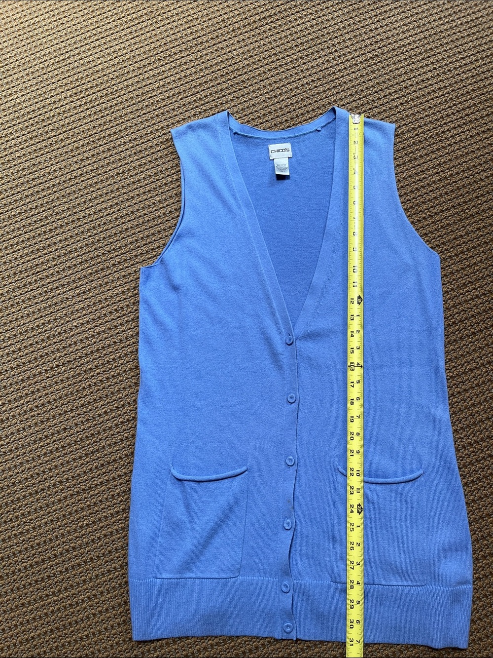 Chico's Periwinkle Blue Sleeveless Button Vest Sz 1